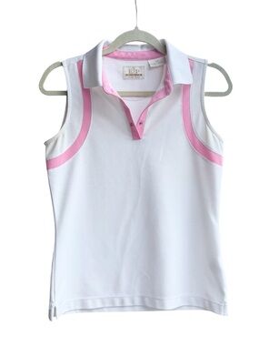 EP Pro White Sleeveless Polo with Pink Trim Size S